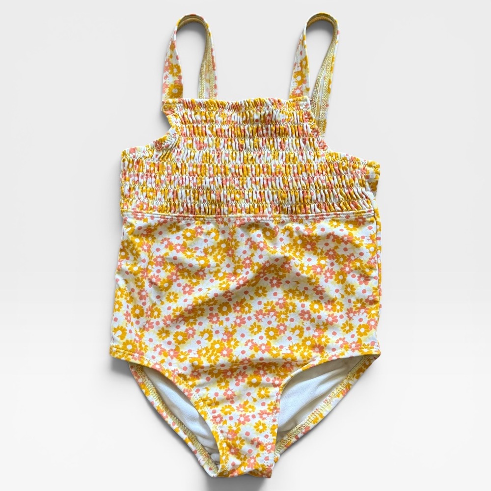 Just One You by Carters Girls 4T Floral One Piece Swimsuit Yellow Orange Smocked